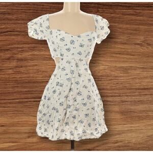 Reformation | white & blue floral Emilia Linen Mini Dress | size 6